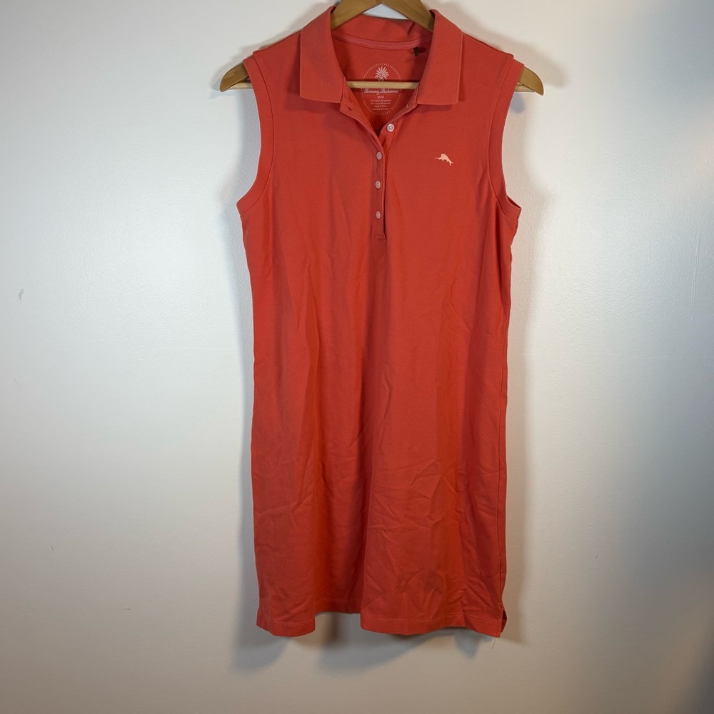 Tommy Bahama Women’s Orange Peach Polo Shirt Cotton Dress, Size Medium, Summer